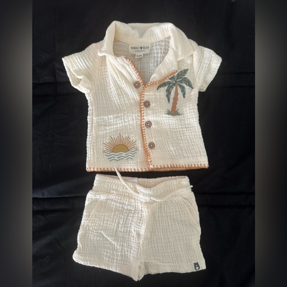 Rabbit + Bear Other - Kids Ivory Matching Set with Tropical Embroidery